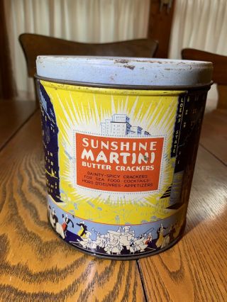 Vintage Sunshine Martini Butter Cracker Tin 13oz X 6.  5”t X 6” W 2u