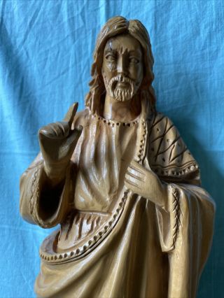 Vintage 14” Tall Hand Carved Wooden Statue Of Jesus Christ Effigy Shrine Statue