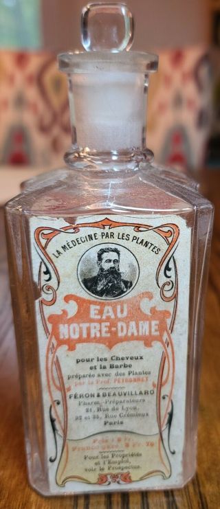 Antique 1890 Eau Notre - Dame Paris Hair Tonic Bottle Rare