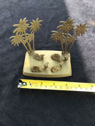 Vintage Solid Brass Ornamental Decoration With Camels And Palm Trees