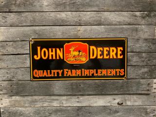 Vintage Porcelain John Deere Quality Farm Implements Gas And Oil Sign