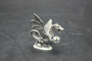 Rawcliffe Pewter Dragon Pp 833 Red Eyes Figurine With Crystal Ball