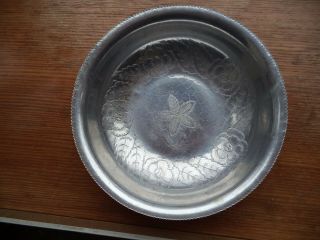 Vintage 11.  25 " Aluminum Bowl Dish With Flower Design Detailed Edge