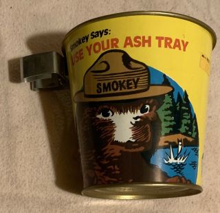 Vintage Tin Litho Smokey Bear Ash Tray Ashtray Bucket Cheinco Great Color