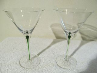 2 Tanqueray Green Stem " No.  Ten " Martini Gin Glasses Very Rare