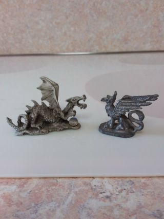 (2 Figurines) Gallo Pewter Dragon With Crystal Ball And Pewter Griffin