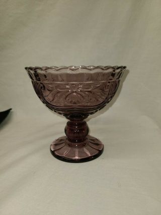 Vintage Amethyst Purple Glass Footed Candy Dish Pedestal Compote Bowl Scalloped