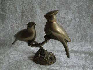 Vintage Brass Cardinal Bird Pair On Branch Figurine Decor