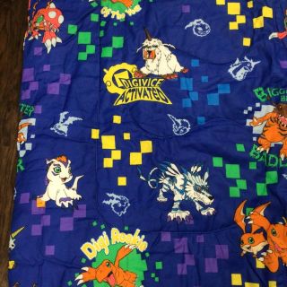 Vintage Digimon Comforter Blanket Reversible Twin 62x85” Blue Double Sided