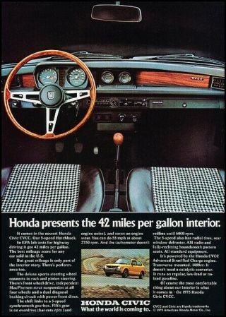 1975 Honda Civic Interior Vintage Advertisement Print Art Car Ad J642a
