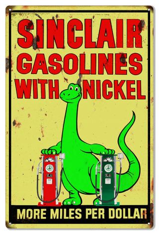Vintage Antique Style Metal Sign Sinclair Dino Gasoline 16x24