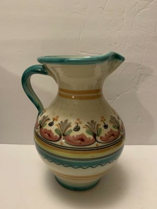 Vintage Toledo Spain Pottery Floral Pitcher P.  Arzobispo 8.  5”