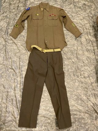Ww2 Us Army Wool Shirt & Pants - Ordnance Corps - Wolf Brown Ribbons - Pacific