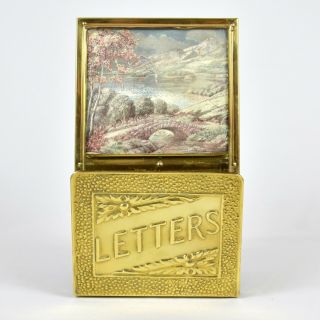 Vintage Lombard England Brass Wall Letter Mail Holder Countryside Bridge Art
