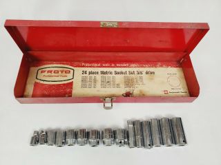 Vtg Proto 3/8 Drive 15 Pc.  Metric Socket Set With Case ☆ 12 Point - 7 To 19mm