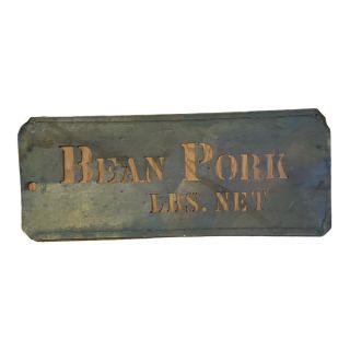 Antique Brass/copper Stencil Box Label Bean Pork Lbs.  Net Aa White Co.  Inc.