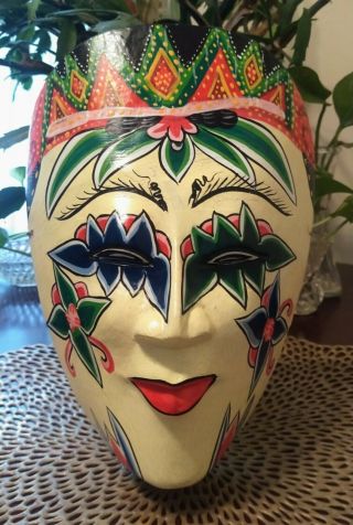 Vintage Indonesian Hand Carved/painted Wooden Face Mask