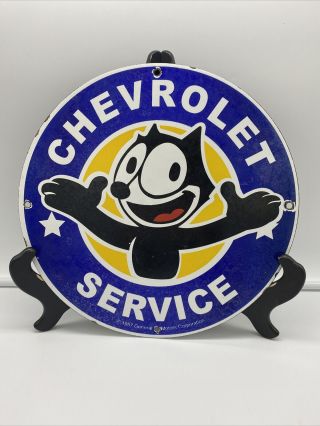 1957 Vintage Style " Chevrolet Service " Felix Gas & Oil Porcelain 12 Inches Plate
