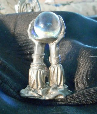 Gallo Double Armed Pewter Holding Glass Crystal Ball Signed