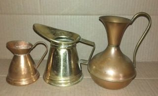 Trio Small Retro Ornamental Copper & Brass Jugs (st7)