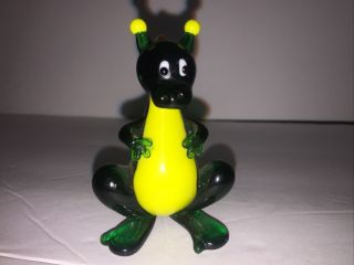 Dragon Green And Yellow Belly And Red Horns Figurine Of Blown Glass