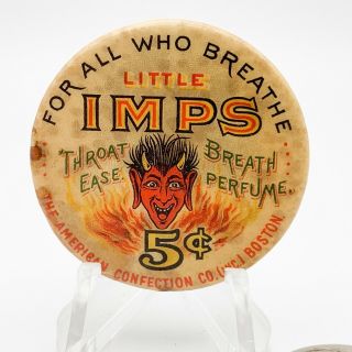 1900 Antique Little Imps Celluloid Tin Sample Mints Vintage Advertising Devil