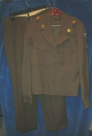 Ww2 World War Ii Era Brown Wool Ike Jacket & Pants Uniform Far East Command 40l
