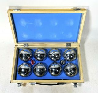Vintage Set Of 6 Steel Bocce / Petanque Balls With Wooden Case