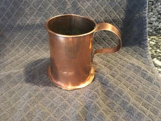 Antique Copper Tankard Mug,  Riveted Handle,  Rolled Top,  Dovetailed Seam England