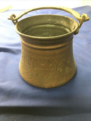 Antique? Vintage? Etched Copper Pot With Brass Handles,