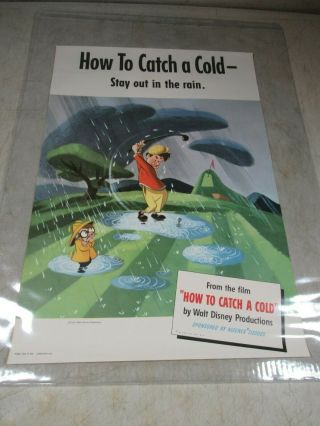 Vintage 1951 Disney Kleenex How To Catch A Cold Poster Rain Golf