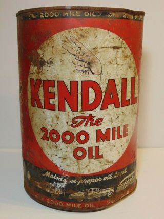 Large Old Vtg 1930s Kendall Motor Oil Tin Can 5 Quart Oil Can Car Truck Airplane