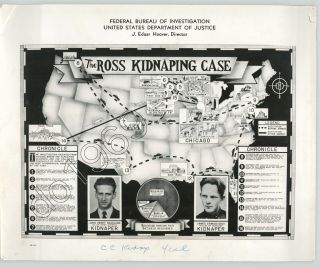 Vtg Fbi Press Photo Charles Ross Kidnapping Case Map 1937 Atwood Gray & Seadlund