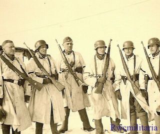 Rare Helmeted German Schutzpolizei Rifle Troops In Snow Camo In Winter Field