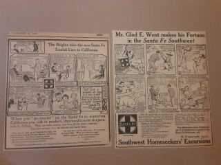 1910 Santa Fe Railroad Newspaper Comic Strip Ads