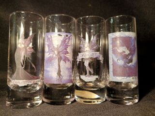 4pc Set Amy Brown Purple Fairy Fantasy Mythology 4 " Tall Shot Glasses