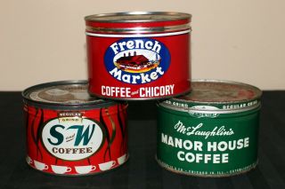 Vintage 1950s Coffee Tin - S And W.  Manor House.  French Market - 1lb,  Key Wind