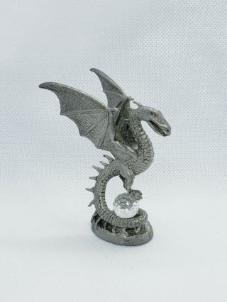 Mythical Pewter Dragon Battle Figurine Protecting Crystal Ball Egg Gallo Pewter