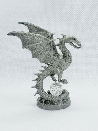 Mythical Pewter Dragon Battle Figurine Protecting Crystal Ball Egg Gallo Pewter 2