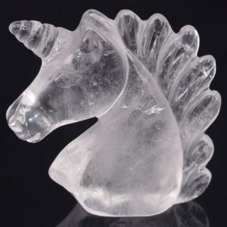 2 " Clear Quartz Unicorn Figurine Healing Crystal Natural Gemstone Statue Decor