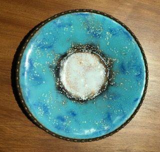 Plate Serge Nekrassoff Signed Art 6 " Copper Dish Blue White Enamel Cosmos Beaded