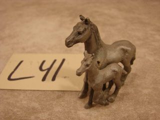 L41 Vintage Pewter Horse & Foal Figure Figurine Marked