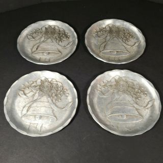 Set Of 4 Hand Made Wendall August Forge Small Wedding Bell Plates Coasters 4.  5 "