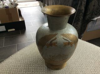 Indian Made Large Vase Brass With Silver Colour Details Pretty Piece “