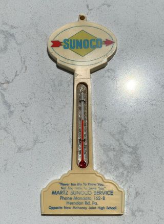 Vintage Sunoco Service Advertising Pole Sign Thermometer Martz Sunoco Service