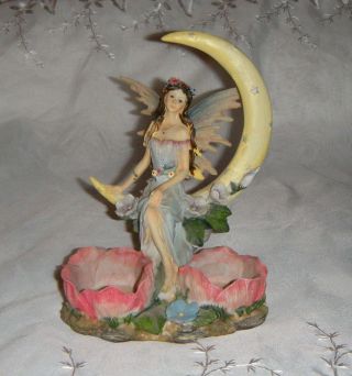 Lovely Moon Fairy Statue Double Candle Tea Light Holder