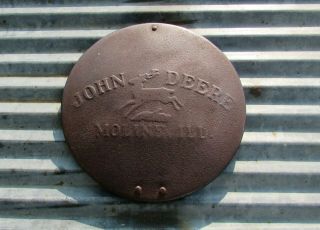 Vintage John Deere Planter Lid Metal Embossed Steel Sign Corn Seed Farm House