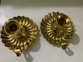 2 Vintage Solid Brass Chamberstick Candle Holder With Finger Hold Scallop Shape