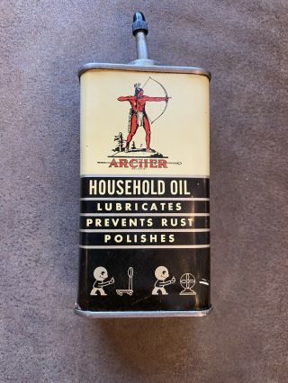 Vintage Archer Household Oil Lead Top Handy Oiler 4 Oz.  Metal Oil Can