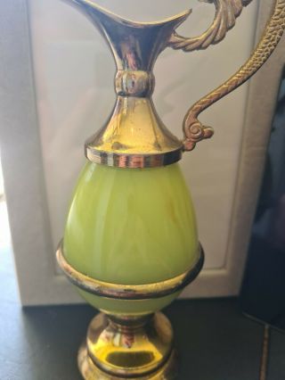 House Vintage Brass & Enamel Ewer Jug/vase Dragon Handle England